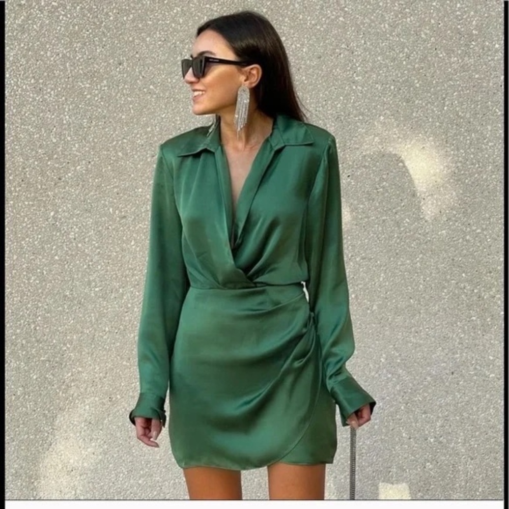 Zara satin effect wrap dress size XXL Blogger favorite - Picture 3 of 13